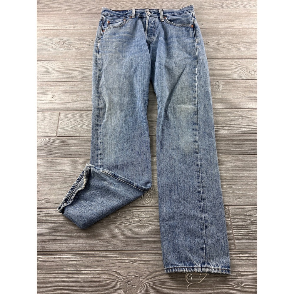 Levis 501 Mens Jeans 29x32 Blue Denim Straight Leg Button Fly Vintage Distressed